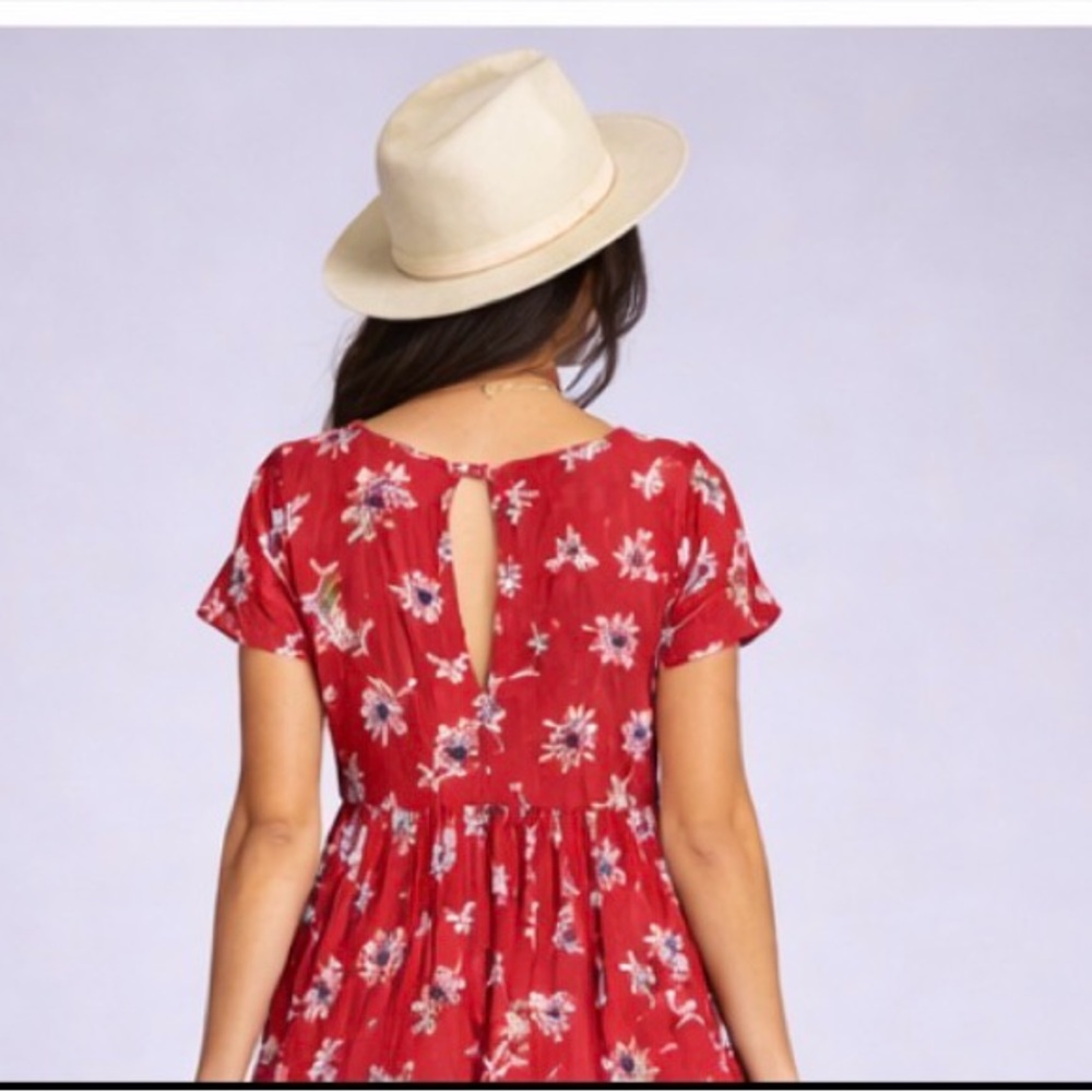 Saltwater Luxe Red Floral Babydoll Mini Dress - Picture 3 of 5